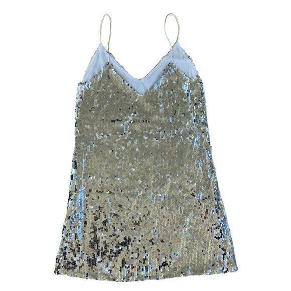 Silver sequin mini-dress with spaghetti straps - brand unknown - Picture 2 of 2